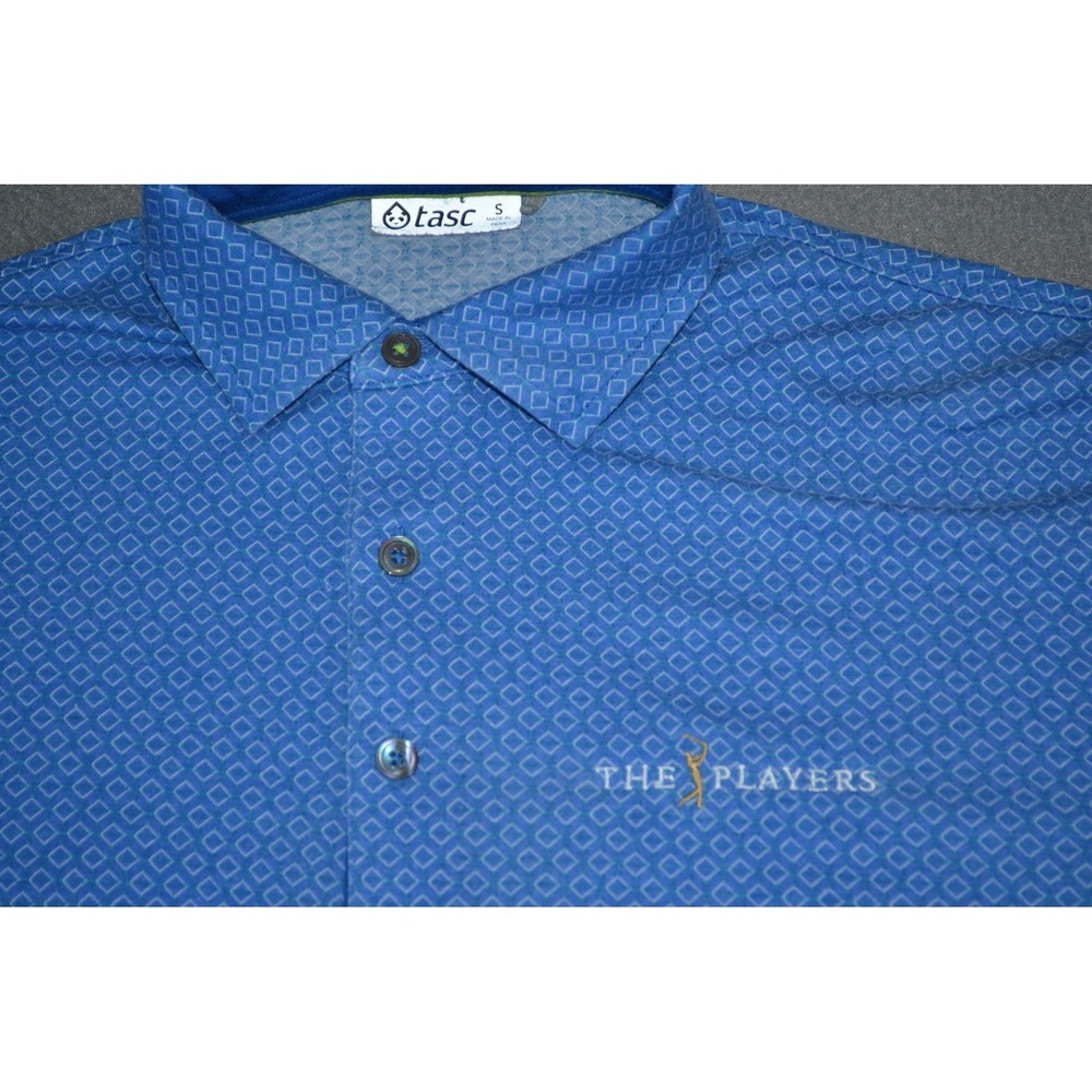 Tasc Polo Shirt Mens S Blue Geometric Bamboo Performance Golf Stretch